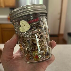 Assorted Jewelry Jar with Gold and Red Accents